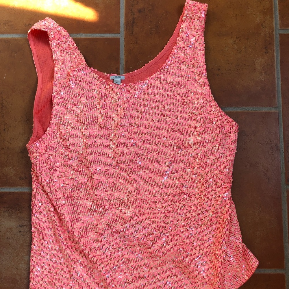 J. Crew Coral Sequin Tank XL